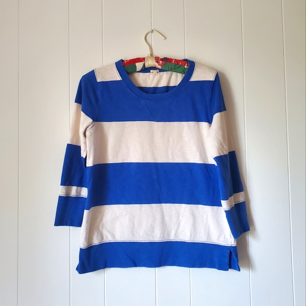 JCrew Blue And Cream Rugby Stripe Top Size M